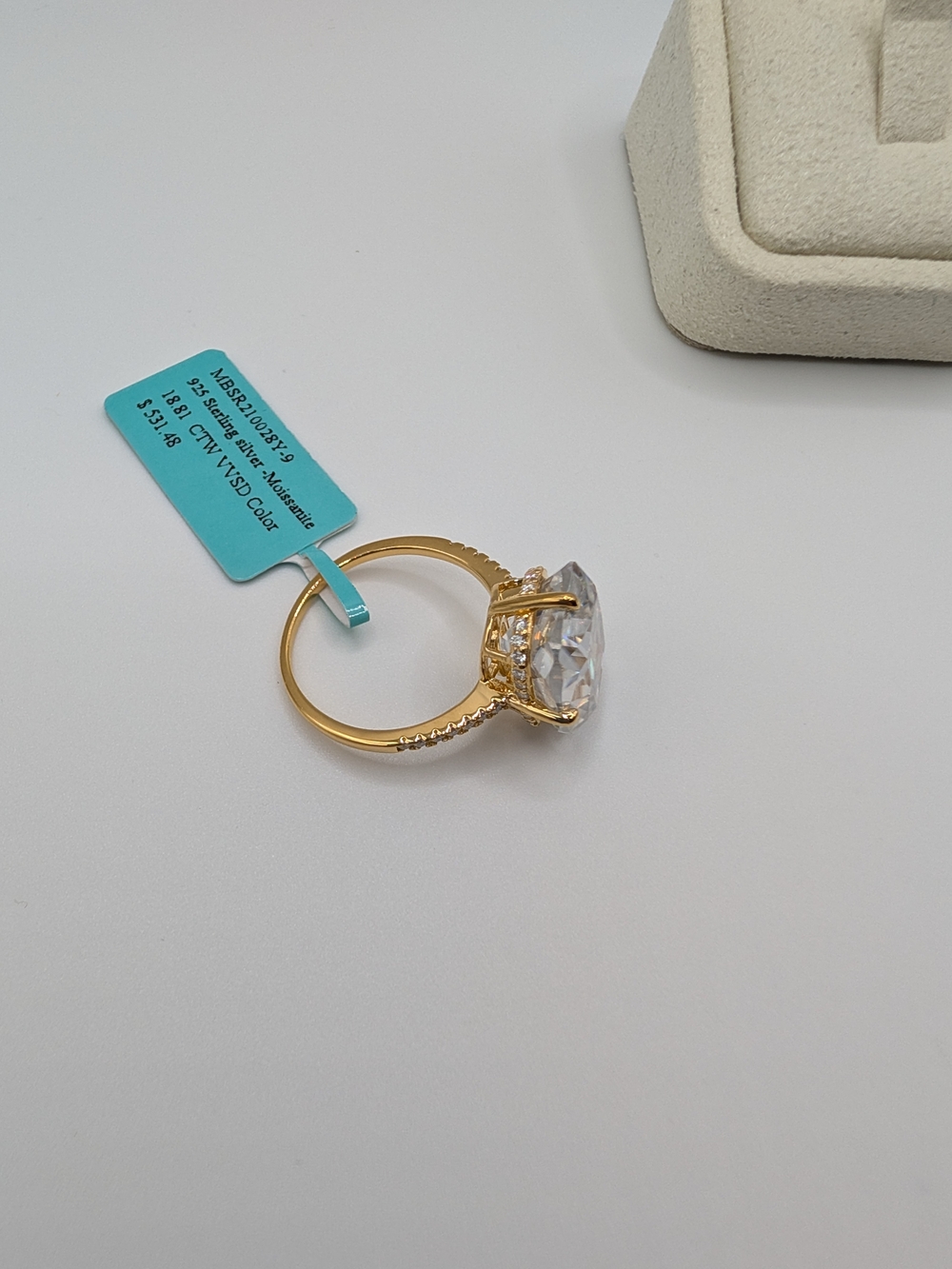 NWT 18.81 CTW Cushion Cut Moissanite Ring 925 Silver Size 9 Gold Vermeil - Picture 4 of 6